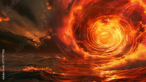 Fiery vortex representing global warming, surreal,