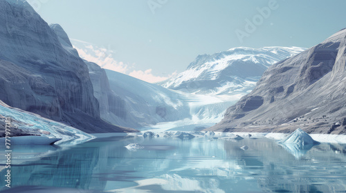 Glacier retreat over decades, time-lapse effect, minimalist,
