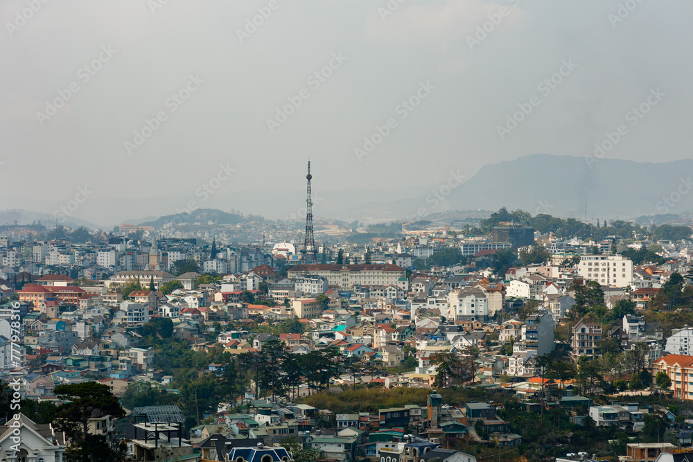 Aerial view of Da Lat city in Vietnam