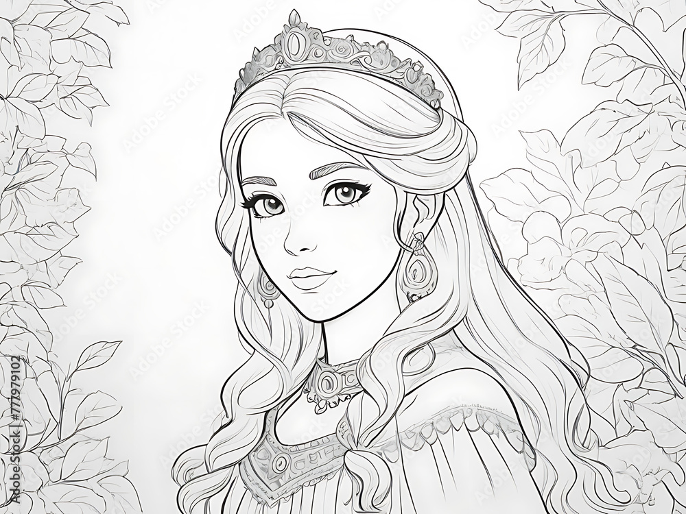 Princess coloring page outline on white background Princess coloring page outline on white background
