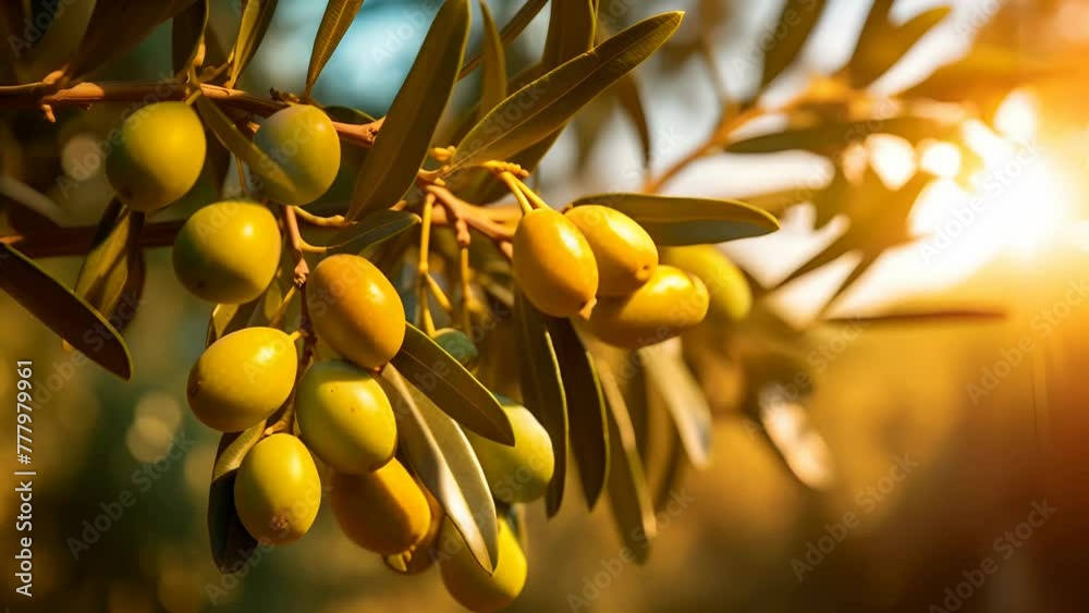 Olive branch with green olives, close up	

