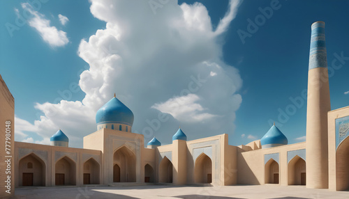 3D Illustration of the Grand Mosque in Samarkand, Uzbekistan. Generative AI