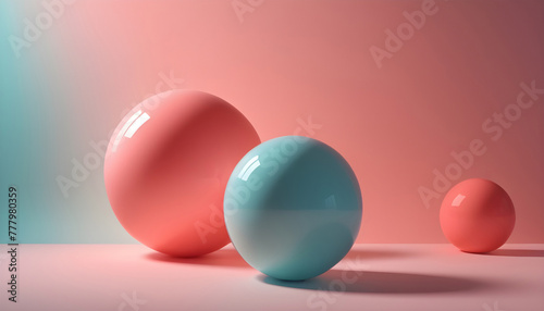 3d rendering of three pink and blue balls on pastel background. Generative AI © Photo Wall