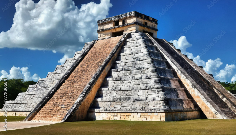 Ancient Mayan pyramid in the jungle. 3D Rendering. Generative AI