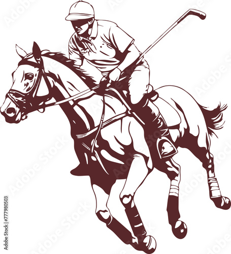 Polo horse and player, hand drawn image on transparent background. Thrilling image for polo match poster or banner designing. PNG file