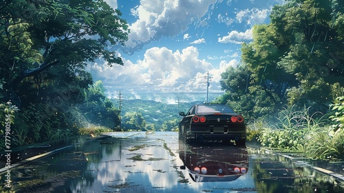 anime, Natural Landscapes,revolution, cars, baseless claim , hyper realistic photo