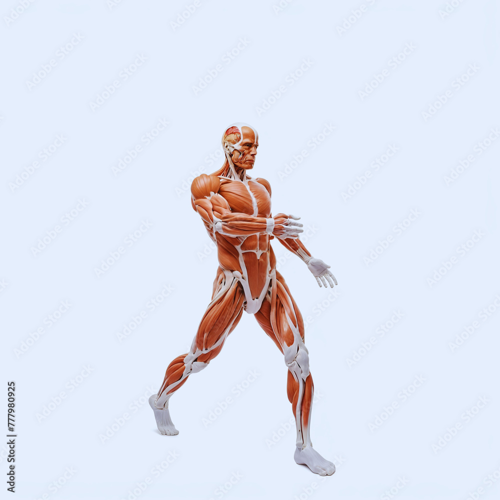 Anatomical model of a female with muscles highlighted