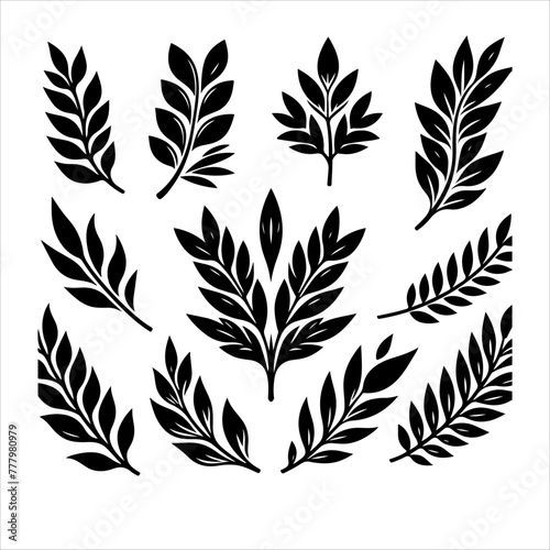 Laurel Wreath Icon White. Minimal laurel sign silhouette vector illustration.