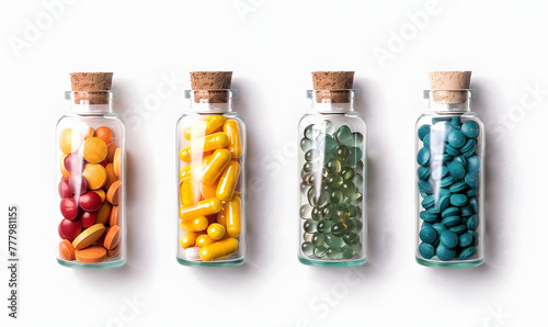 Set of tablets in glass bottles, Generative AI 