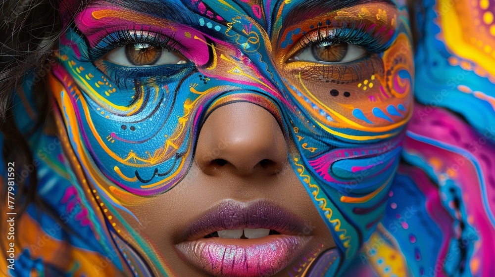 Close-Up of Woman with Colorful Face Paint Close-Up of Woman with Colorful Face Paint