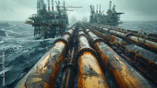 Pipelines for transferring raw materials and energy to create power Transportation of oil and gas resources photo