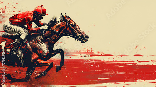 Illustration of Horse Racing Over Colorful Grunge Background, Generative AI