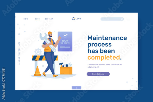 Website maintenance completed illustration on landing page design