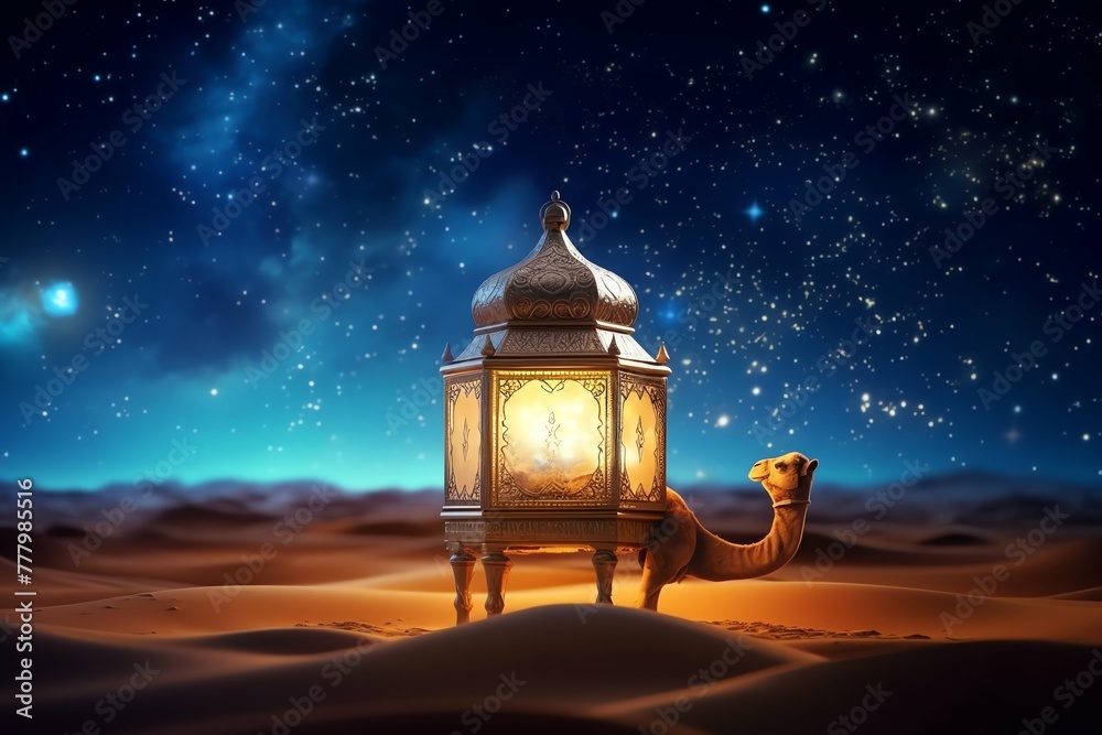 Eid mubarak and ramadan kareem greetings with islamic lantern and mosque. Eid al fitr background