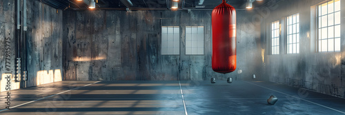 Boxing ring, A dark room with a red light on the left side. 