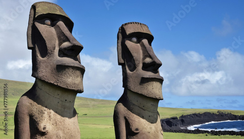 Statues of Ahu Tongariki, Easter Island, Chile. Generative AI