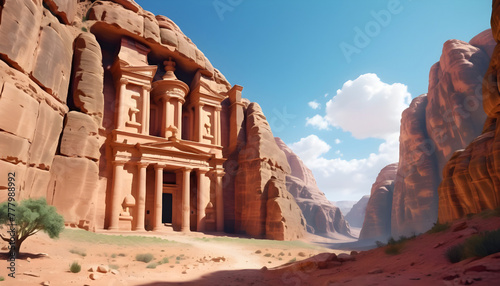 The ancient city of Petra in Jordan, Middle East. 3d rendering Generative AI