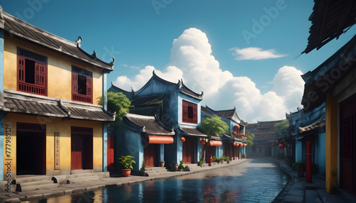 The old town of Hoi An  Vietnam in a summer day. Generative AI
