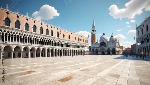 Venice, Italy. Panoramic view of the Piazza San Marco. Generative AI