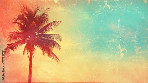 Pop Art palm tree, bright summer hues, sepia overlay, soft background, increased tropical allure