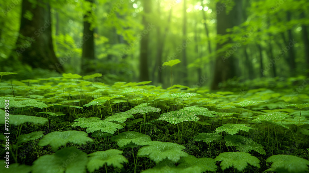 Fototapeta premium Green moss in green forest.