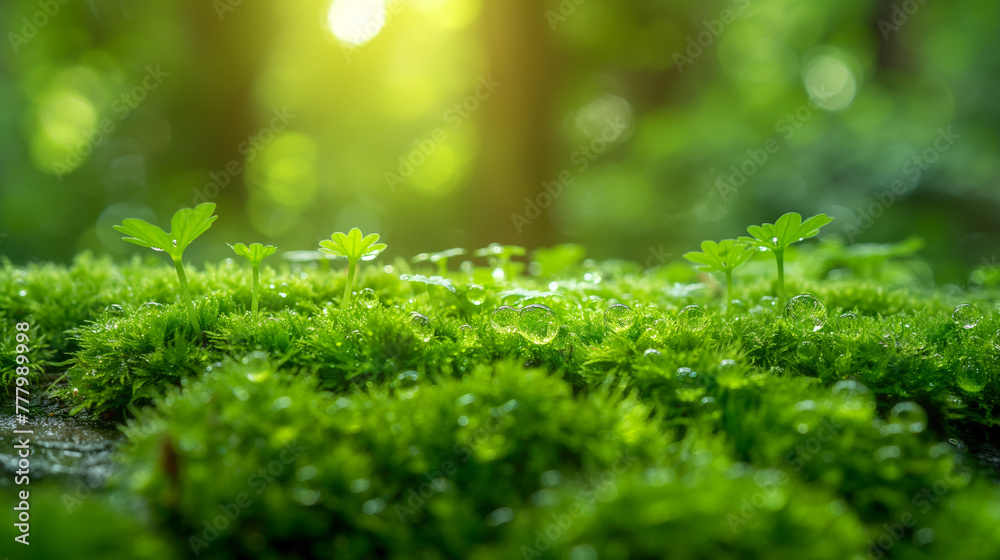 Green moss in green forest. Green moss in green forest.