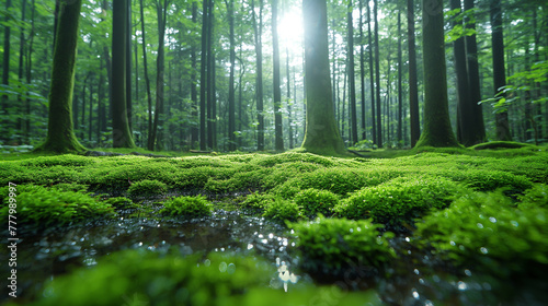 Green moss in green forest.