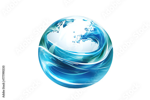 3d globe with water drops isolated on PNG Background. Generative Ai.