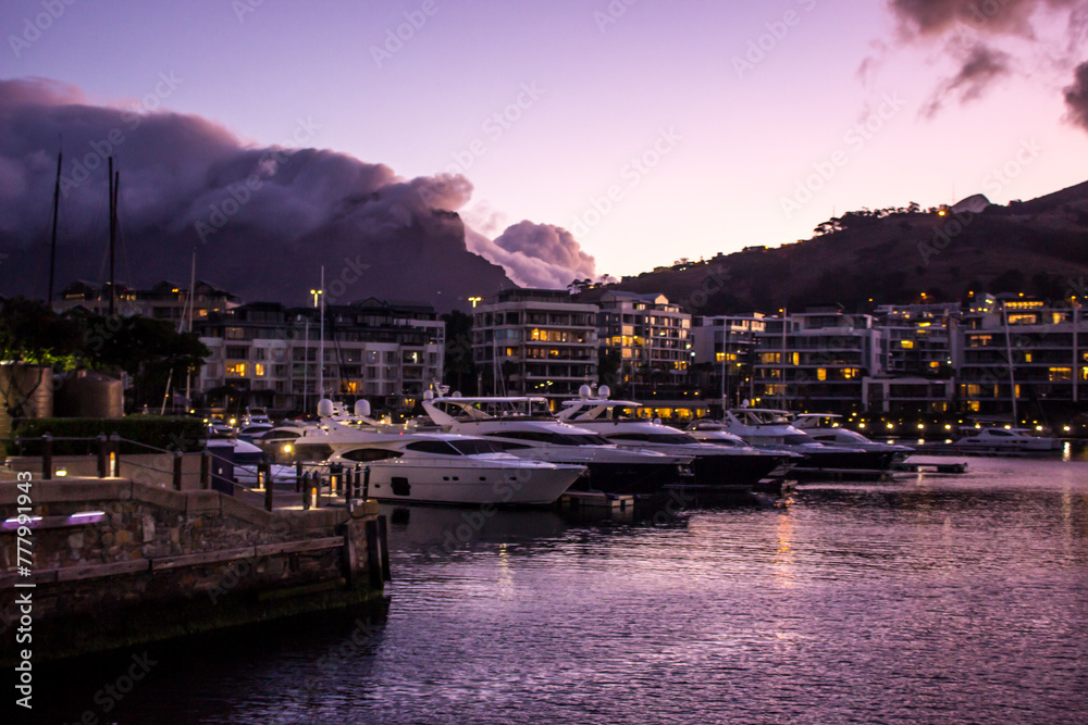Early evening view of the Marina at the V&A Waterfront in Cape Town, South Africa,
