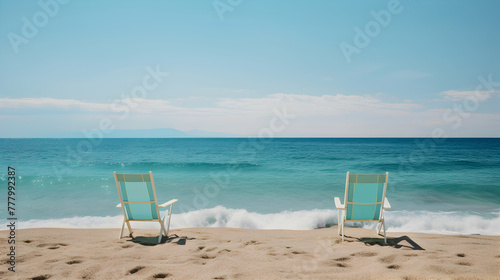 Two beach chairs on the beach on the Tyrrhenian Sea © Muslim