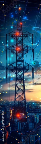 Voltage and frequency regulation for grid stability, Smart Grid Technology backdrop, futuristic background