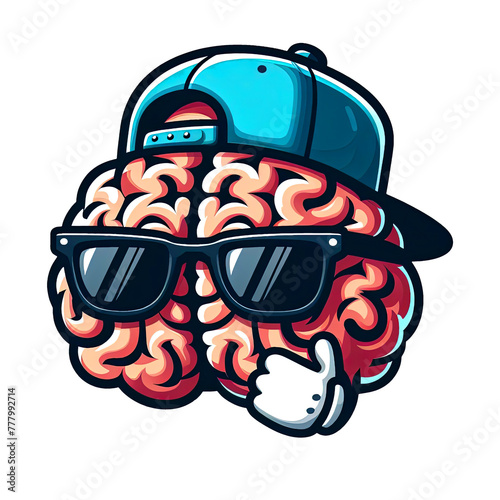 Chic Brain Sporting Stylish Snapback and Hip Sunglasses for a Cool Vibe, Vector Clipart isolated on Transparent Background