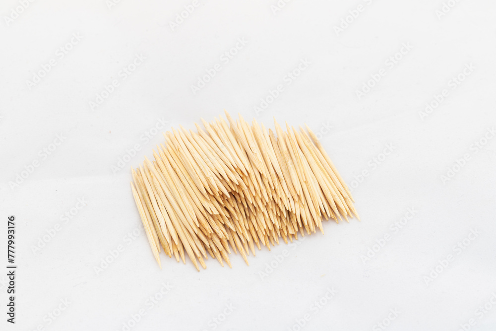 Sharp thin pointed ends toothpicks on white isolated background Sharp thin pointed ends toothpicks on white isolated background
