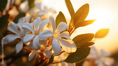 White neroli flower detail sunset photo