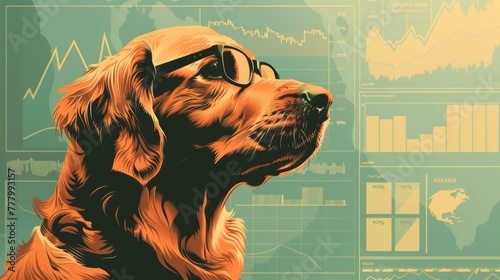 Illustration of Dog investor, investing money, smart dog