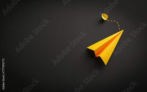 Top view of paper plane origami on black background with space for text . Business innovative Leadership skills concept copy space.