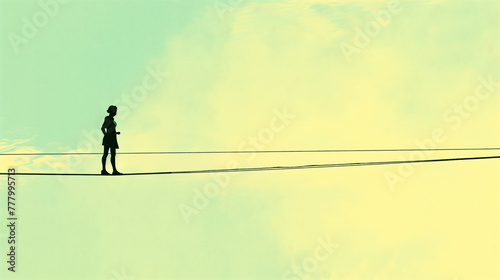 Balancing Act, a person walking a tightrope, representing the delicate balance required in life or business