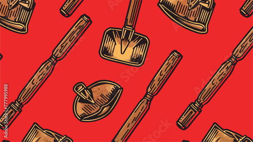 Brown line Fire shovel icon isolated seamless pattern photo