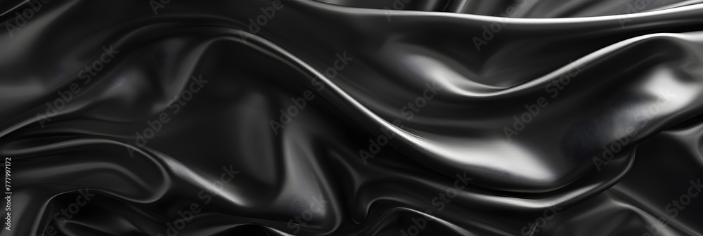 Macro shot of a black silk texture with a soft sheen,
