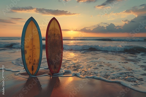Two Surfboards on Sandy Beach © D