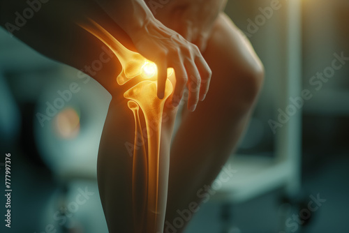 Human leg with knee pain. Osteoarthritis inflammation Of bone joints