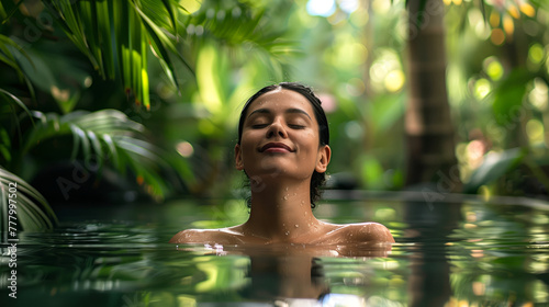 Nature-Inspired Spa Therapy: Serene Session Amid Lush Greenery, Rejuvenating Atmosphere, woman spa in nature © Graphic Master