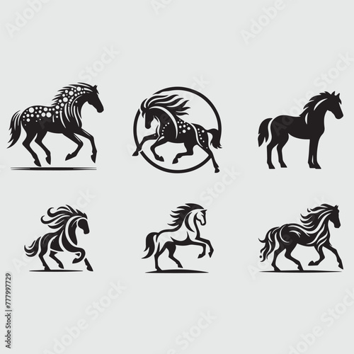 Horse  In Silhouette  Icon Symbol  Vector  Running