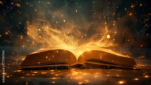 Enchanted Book Illuminated by Mystical Light.Generative AI illustration photo
