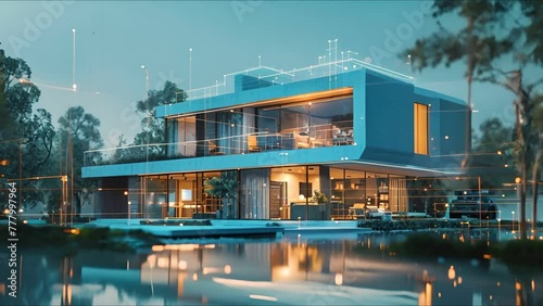 Advanced smart home system, 3D isolated background, modern building concept photo