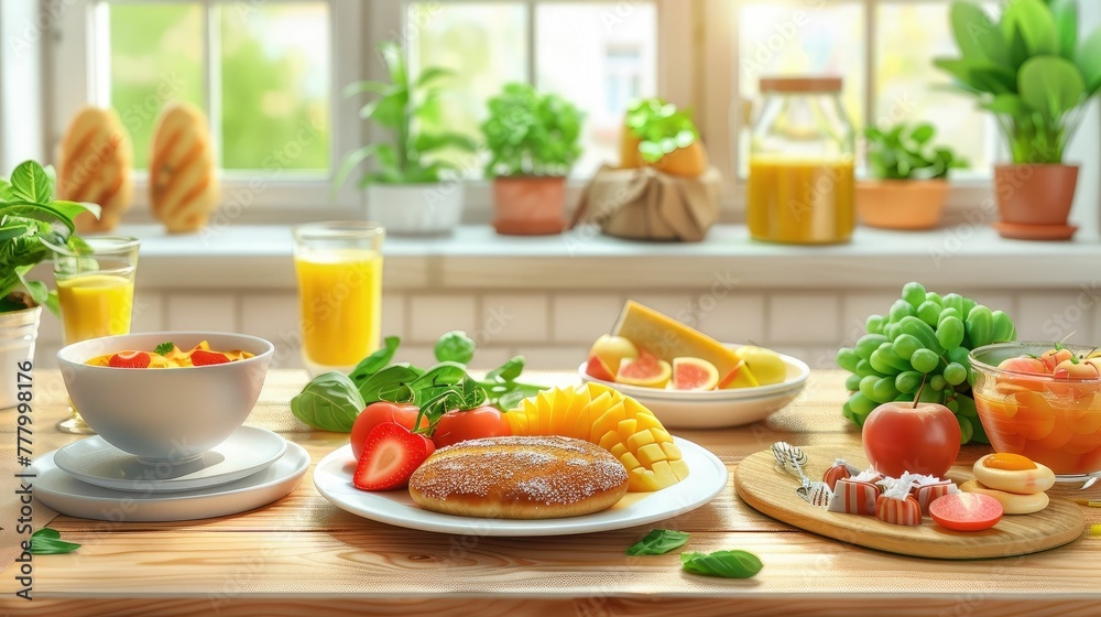 Nutrient Rich Breakfast Nook with Wholesome Morning Spread for a Healthy Start to the Day