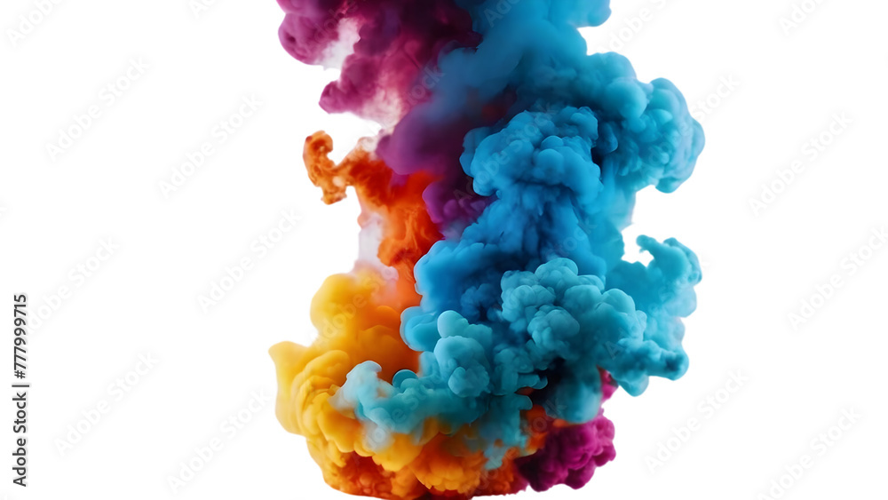 colorful ink explosion effect isolated on transparent background, colorful smoke bomb explosion emitting clouds