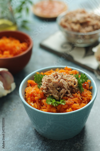 Houria, cooked carrot salad, a traditional dish of Tunisian cuisine
