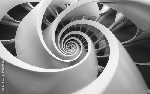 A spiral shape with a lot of detail and a lot of white. It looks like a spiral staircase