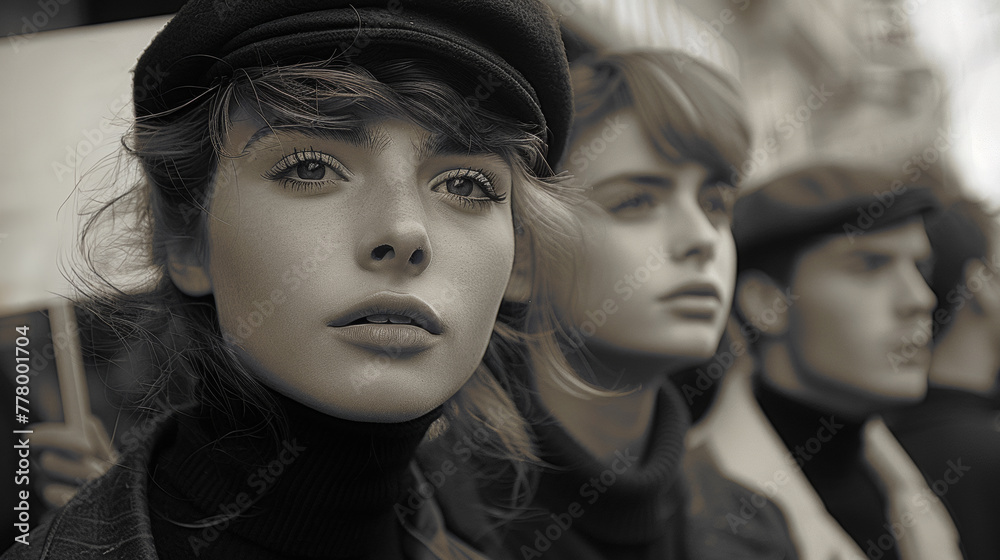 A Sepia Portrait of a Woman With Piercing eyes, Surrounded by a Blur of Beatnik Friends A Sepia Portrait of a Woman With Piercing eyes, Surrounded by a Blur of Beatnik Friends